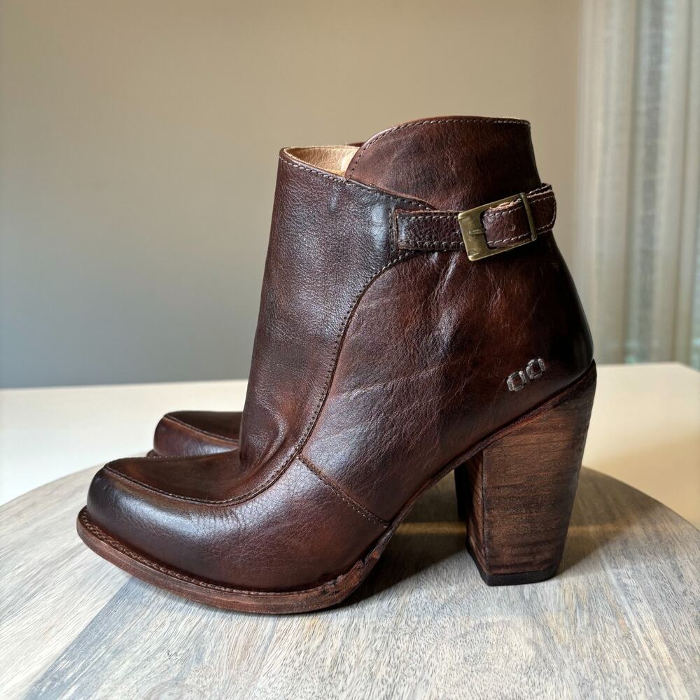 Bed Stu Isla Cobbler Brown Leather Ankle Boots Women’s 8.5 Rustic Heeled Booties - Picture 2 of 12